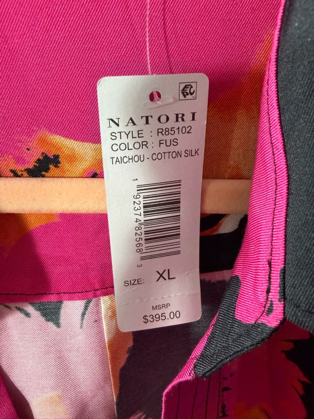 Natori Pink Black & Orange Floral Kimono Tie-Front Tunic Cotton & Silk - Picture 5 of 5